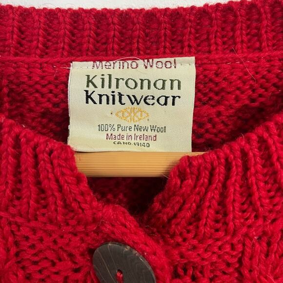 Milton Knitwear Red Merino Wool Cardigann Sweater Ireland Medium - Picture 2 of 8
